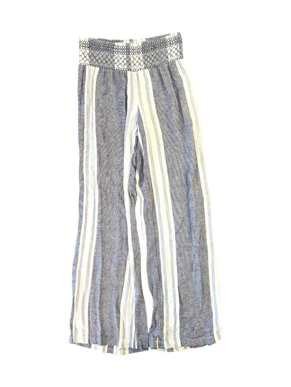 Ban Jara Linen Blend Wide Leg Striped Pants Smocked Waist Size Small